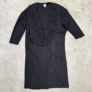 Vintage Lims Sweater Women Black  Crochet Sequin Duster Open Vented Cotton USA